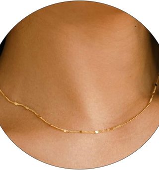 14K Gold/Silver Plated Satellite Choker Shining Dots Station Box Chain 3 Blue Beads Sparkle Chain Necklace Open Hearts Open Stars Link Chain Exquisite Jewelry for women