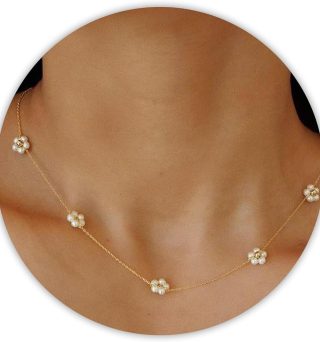 Pearl Necklaces for Women, Daisy Pearl Choker as Y Shaped Pearl Jewelry Gold Heart Necklace for Anniversary Birthday Gifts White Baroque Necklace as Wedding Jewelry